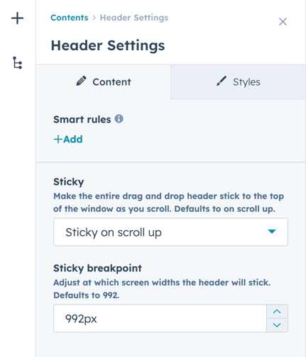 Header settings Header settings
