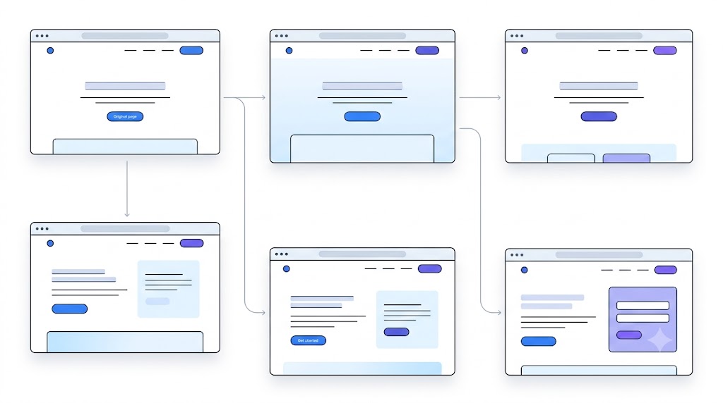 Website pages progressing through different design stages Website pages progressing through different design stages